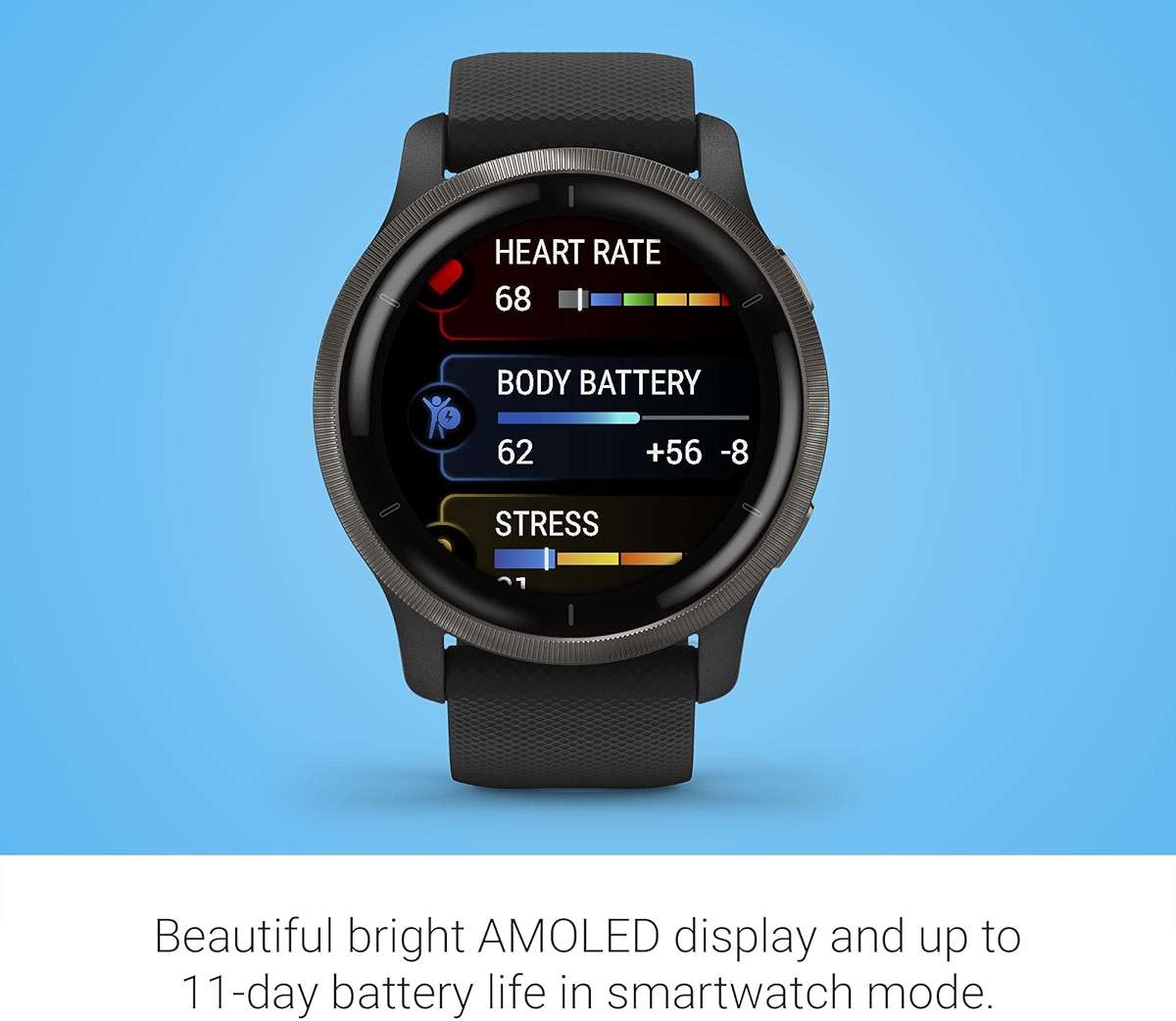 Garmin Venu 2, GPS Smartwatch with Advanced Health Monitoring and Fitness Features, Slate Bezel with Black Case and Silicone Band , 27.9 mm (Renewed) - Image 3