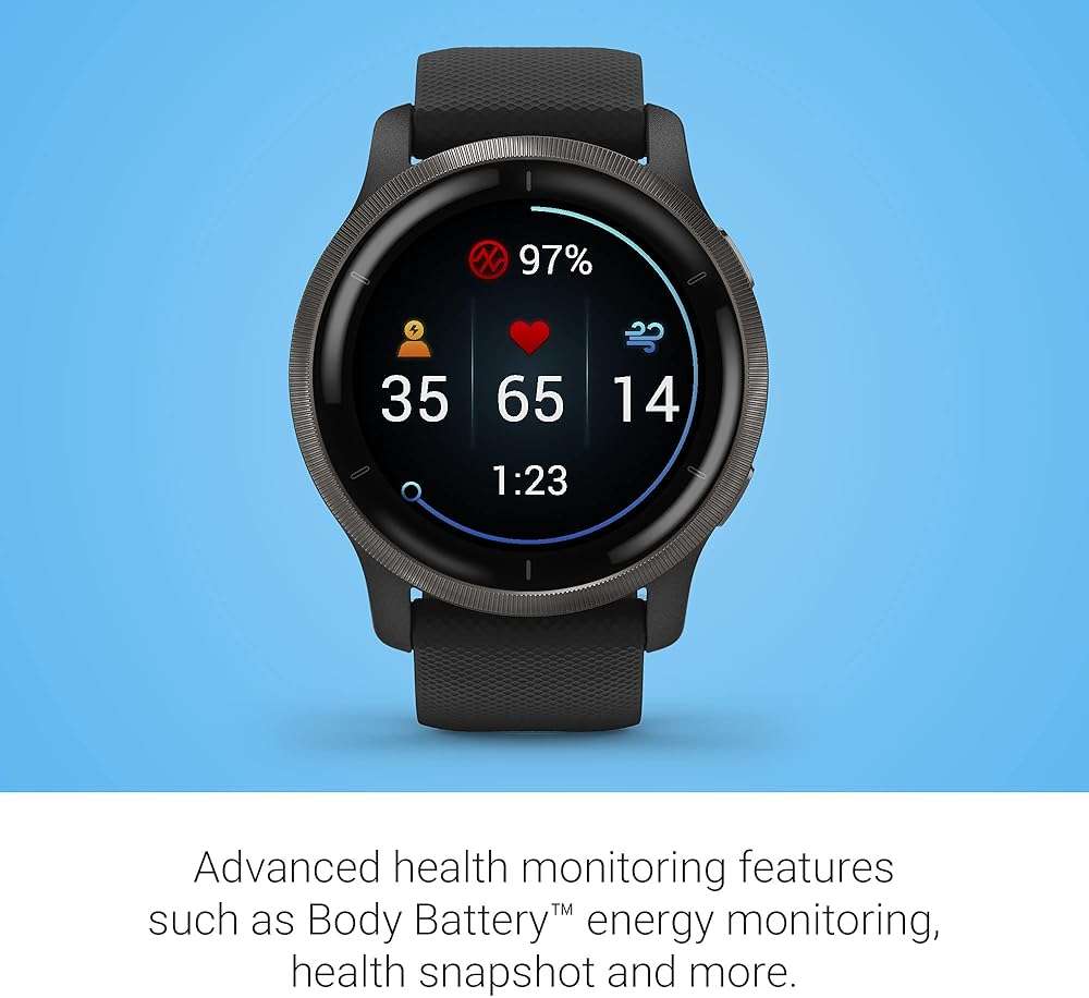 Garmin Venu 2, GPS Smartwatch with Advanced Health Monitoring and Fitness Features, Slate Bezel with Black Case and Silicone Band , 27.9 mm (Renewed) - Image 6