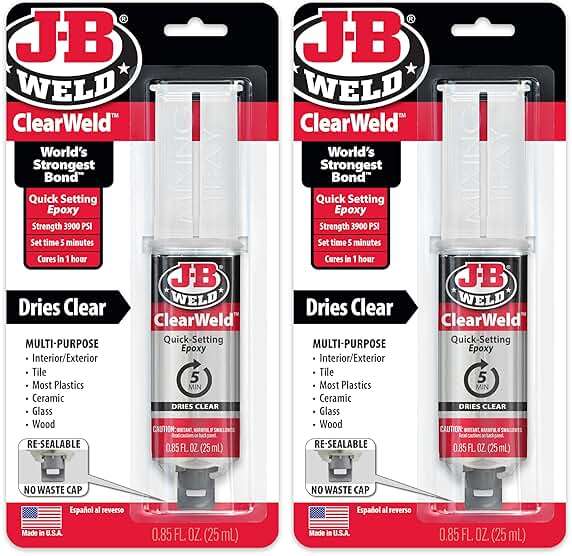 J-B Weld ClearWeld 5 Minute Epoxy, Clear, Syringe, 2 Pack, 50112-2 - Image 1