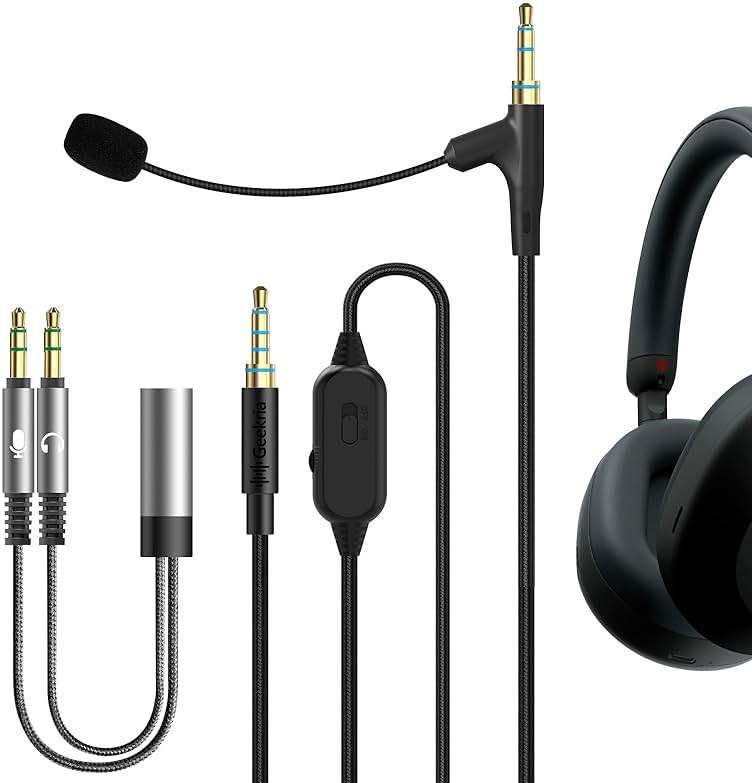 GEEKRIA Boom Mic Headphones Cable Compatible with Sony WH-1000XM6/1000XM5/1000XM4, WH-XB920N, ULT WEAR, 3.5mm Jack Replacement Cord with Boom Microphone for Gaming & Meeting (5.6ft) - Image 1