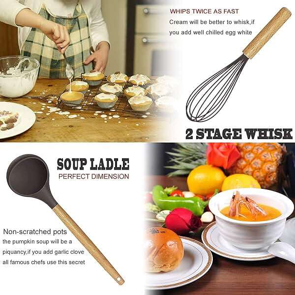 Cooking Utensils Set- 35 PCs Kitchen Utensils with Grater,Tongs, Spoon Spatula &Turner Made of Heat Resistant Food Grade Silicone and Wooden Handles Kitchen Gadgets Tools Set for Cookware - Image 4