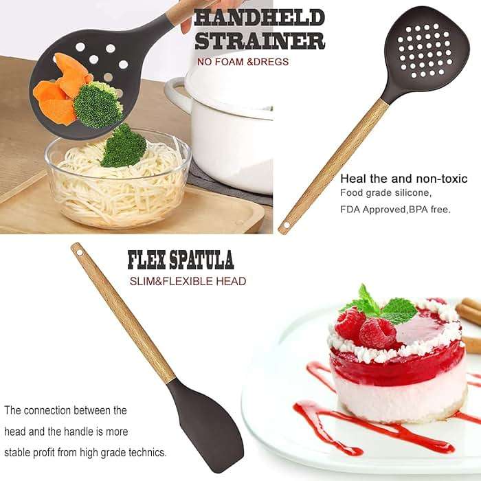 Cooking Utensils Set- 35 PCs Kitchen Utensils with Grater,Tongs, Spoon Spatula &Turner Made of Heat Resistant Food Grade Silicone and Wooden Handles Kitchen Gadgets Tools Set for Cookware - Image 6