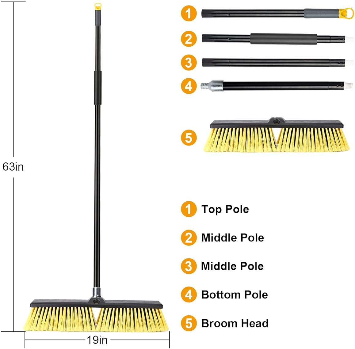 KeFanta 18 Inches Push Broom Outdoor- Heavy Duty Broom with 63" Long Handle for Deck Driveway Garage Yard Patio Warehouse Concrete Floor Cleaning - Image 2