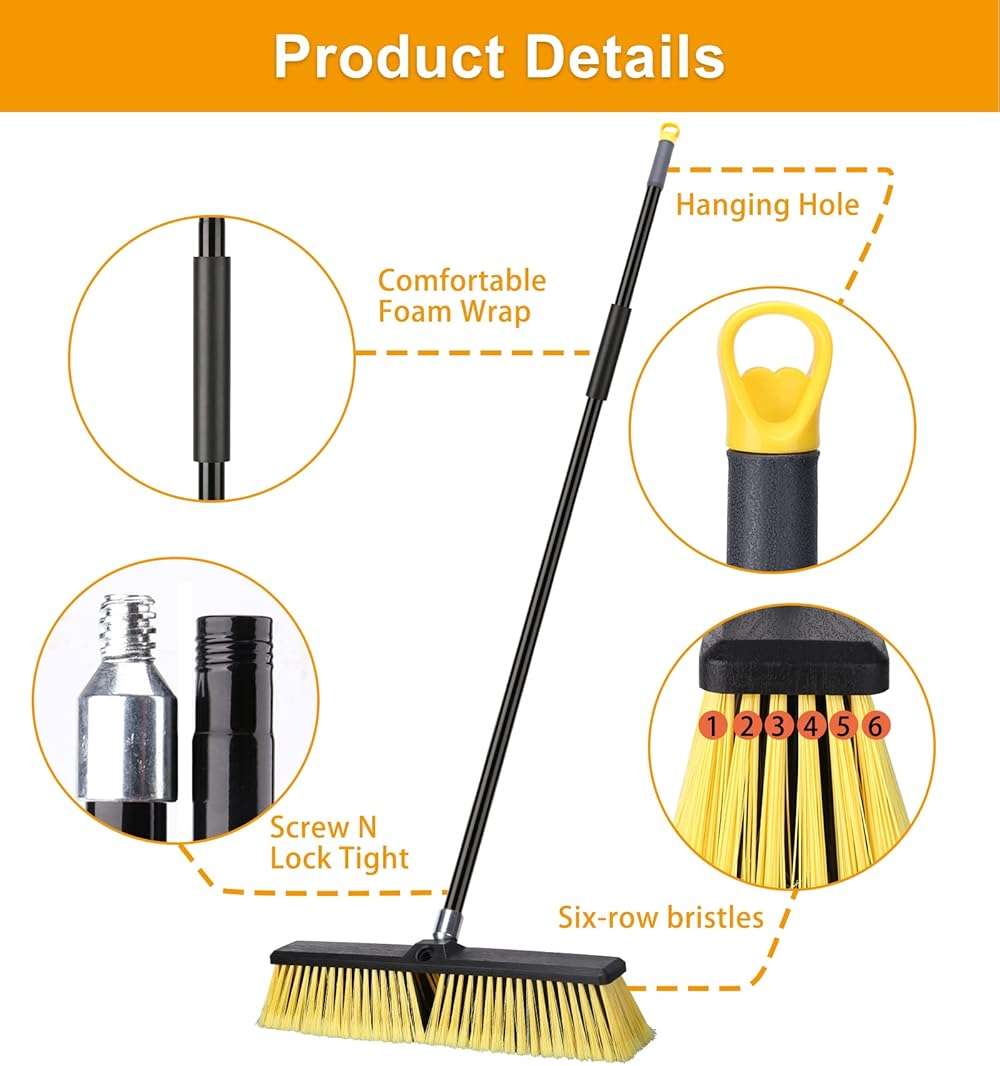 KeFanta 18 Inches Push Broom Outdoor- Heavy Duty Broom with 63" Long Handle for Deck Driveway Garage Yard Patio Warehouse Concrete Floor Cleaning - Image 4
