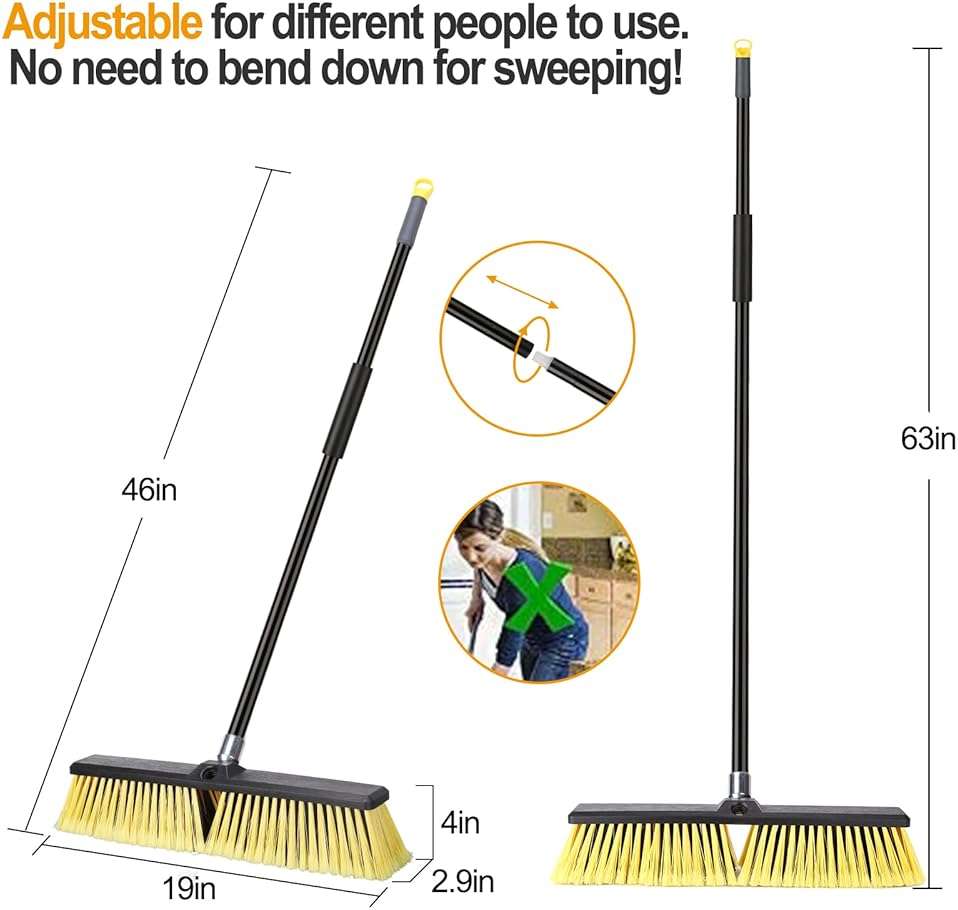 KeFanta 18 Inches Push Broom Outdoor- Heavy Duty Broom with 63" Long Handle for Deck Driveway Garage Yard Patio Warehouse Concrete Floor Cleaning - Image 6