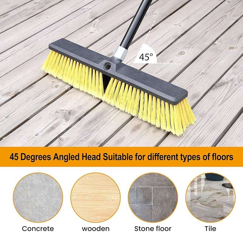 KeFanta 18 Inches Push Broom Outdoor- Heavy Duty Broom with 63" Long Handle for Deck Driveway Garage Yard Patio Warehouse Concrete Floor Cleaning - Image 7