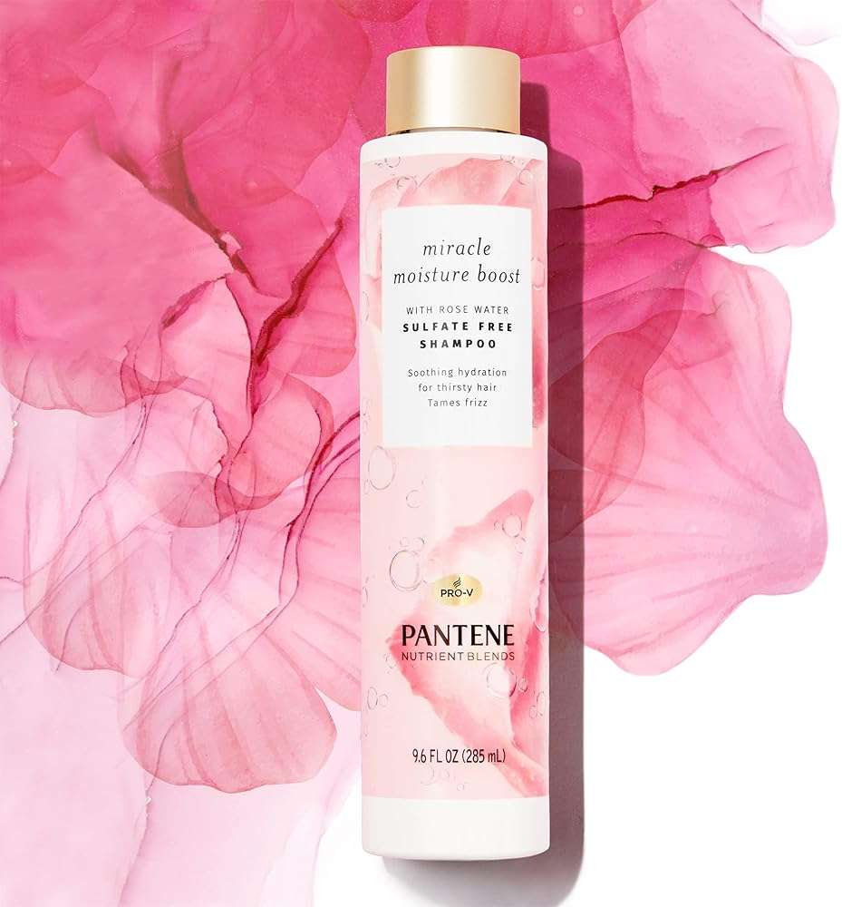Pantene Sulfate Free Shampoo, Rose Water Shampoo for Dry Hair, Nutrient Blends Miracle Moisture Boost, 9.6 fl oz, Pack of 4 - Image 5