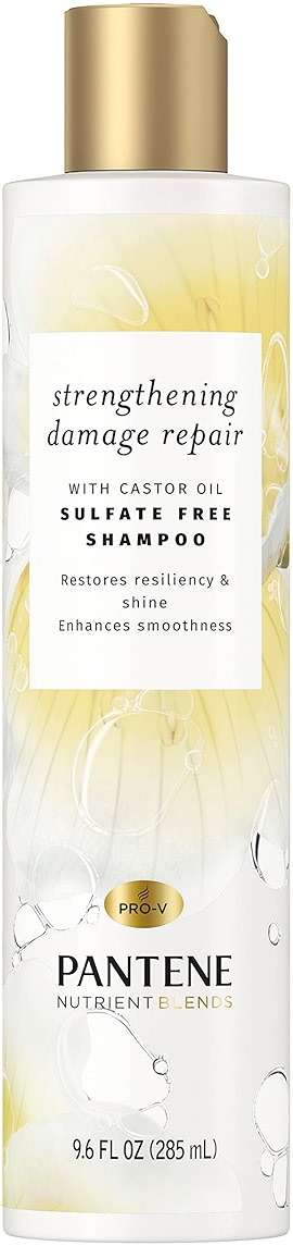 Pantene Sulfate Free Shampoo with Castor Oil, Nutrient Blends Fortifying Damage Repair, 9.6 fl oz, Pack of 4 - Image 1