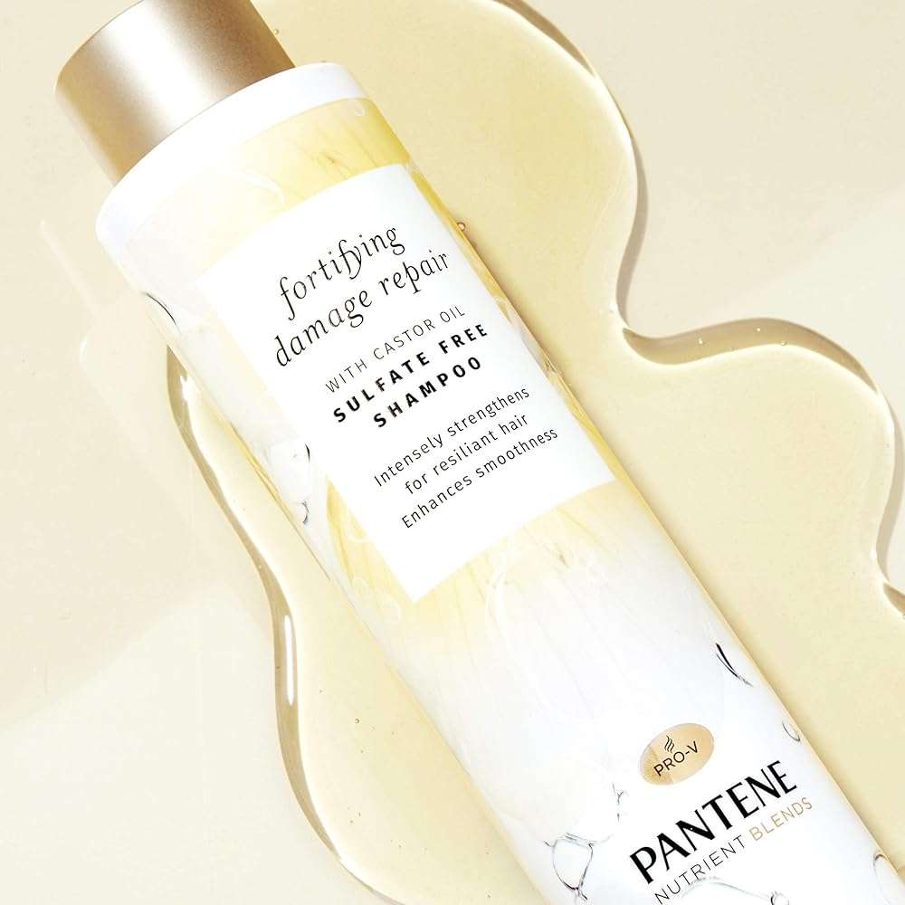 Pantene Sulfate Free Shampoo with Castor Oil, Nutrient Blends Fortifying Damage Repair, 9.6 fl oz, Pack of 4 - Image 4