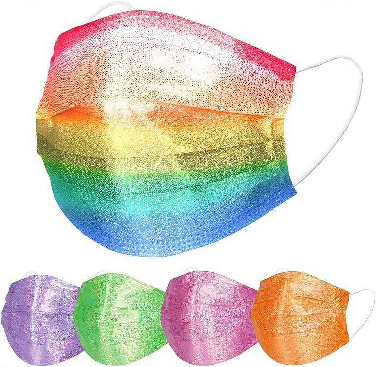 NiHealth 50PCS Stylish Disposable Face Masks for Adults - Breathable 3-Layer Non-Woven Fabric Coverings with Glamorous Glitter Sparkle Design (5 Iridescent Colors) - Image 1