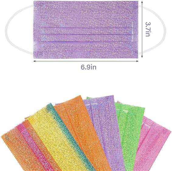NiHealth 50PCS Stylish Disposable Face Masks for Adults - Breathable 3-Layer Non-Woven Fabric Coverings with Glamorous Glitter Sparkle Design (5 Iridescent Colors) - Image 4