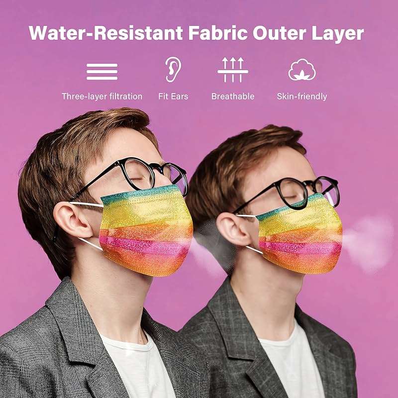 NiHealth 50PCS Stylish Disposable Face Masks for Adults - Breathable 3-Layer Non-Woven Fabric Coverings with Glamorous Glitter Sparkle Design (5 Iridescent Colors) - Image 6