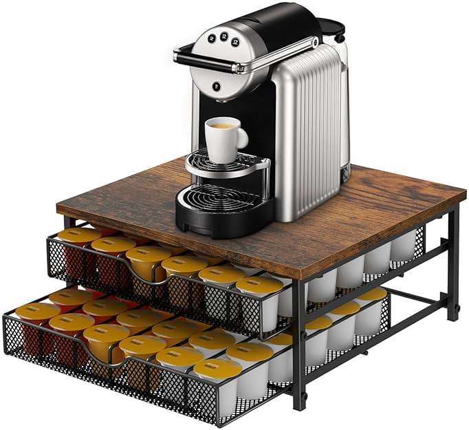 Coffee Pod Drawer Holder Capsule Storage Organizer 2 Tier Coffee Pods Holder With Sliding Baskets for 72 Capacity K Pod, Suit for Home Office Cafe Counter (Black) - Image 1