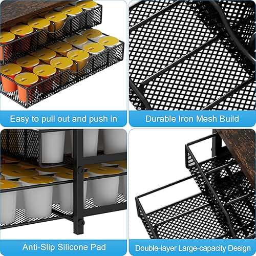 Coffee Pod Drawer Holder Capsule Storage Organizer 2 Tier Coffee Pods Holder With Sliding Baskets for 72 Capacity K Pod, Suit for Home Office Cafe Counter (Black) - Image 4
