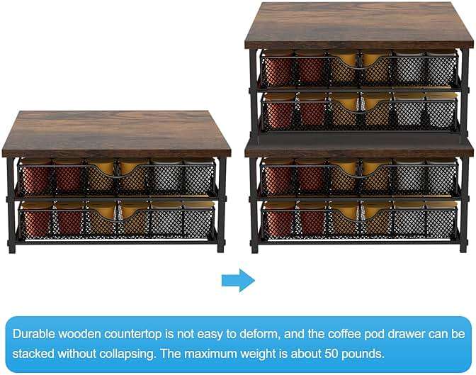 Coffee Pod Drawer Holder Capsule Storage Organizer 2 Tier Coffee Pods Holder With Sliding Baskets for 72 Capacity K Pod, Suit for Home Office Cafe Counter (Black) - Image 5
