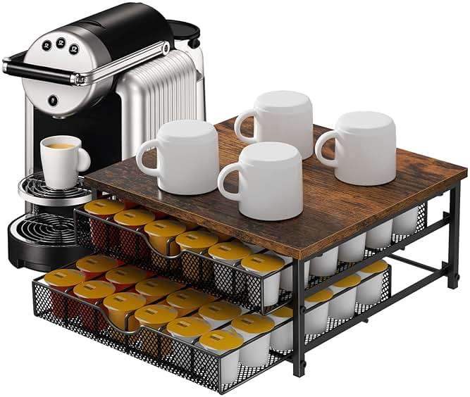 Coffee Pod Drawer Holder Capsule Storage Organizer 2 Tier Coffee Pods Holder With Sliding Baskets for 72 Capacity K Pod, Suit for Home Office Cafe Counter (Black) - Image 6