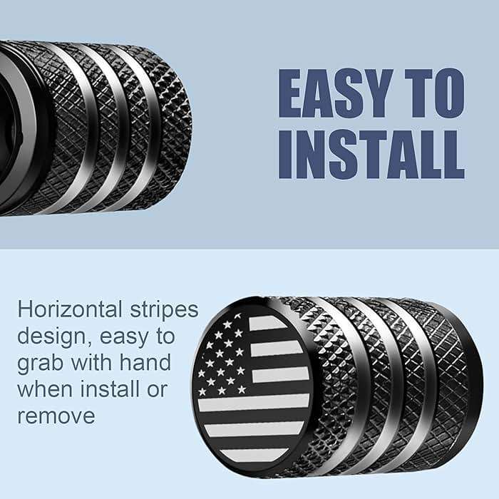 Tire Valve Stem Cap Cover - (5 Pack) Tire Air Cap Metal with Plastic Liner Corrosion Resistant Leak-Proof American Flag for Car Truck Motorcycle Bike Black - Image 4