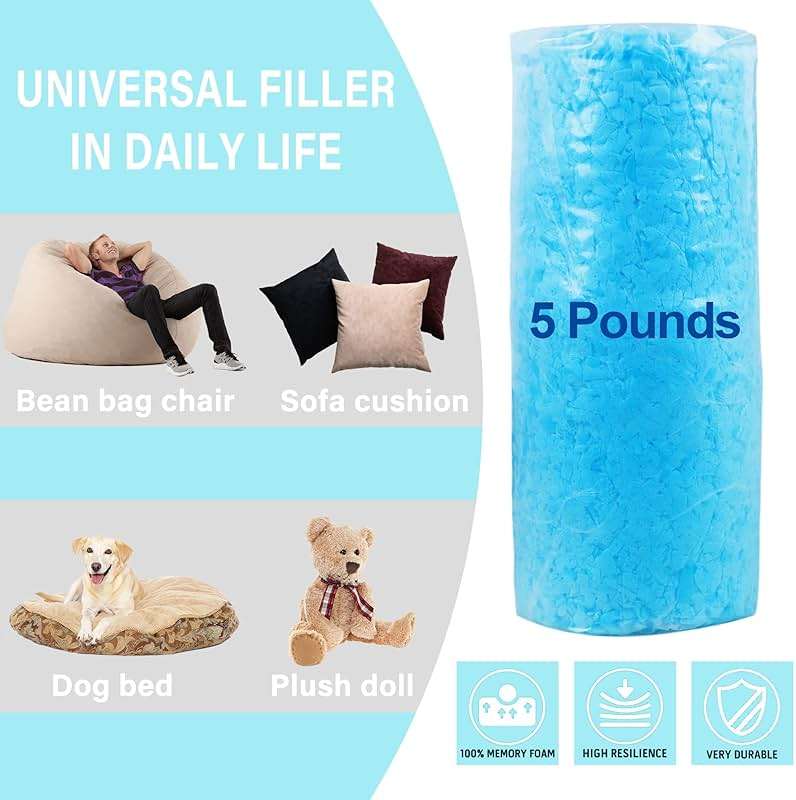 DR.DUDU 5lbs Shredded Memory Foam Filling for Bean Bag Filler, Soft and Convenient Pillow Stuffing Foam for Couch Cushion Dog Bed Chair Arts Crafts, Added Gel Particles (Blue) - Image 2