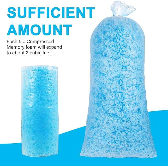 DR.DUDU 5lbs Shredded Memory Foam Filling for Bean Bag Filler, Soft and Convenient Pillow Stuffing Foam for Couch Cushion Dog Bed Chair Arts Crafts, Added Gel Particles (Blue) - Image 3