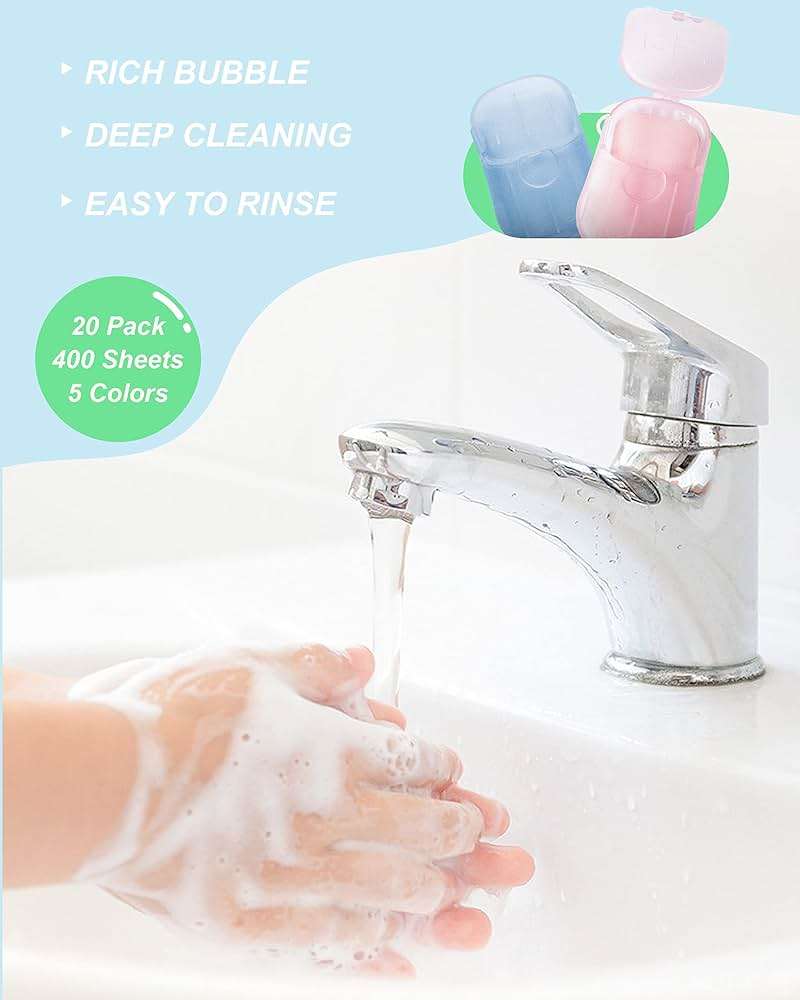 DF DUALFERV Paper Hand Soap Sheets for Traveling, 20 Pack (400 Sheets) Mini Portable Hand Soap Sheets, Scented Disposable Soap Sheet, Colorful Camping Soap Sheets, Travel Soap Sheets for Hand Washing - Image 2