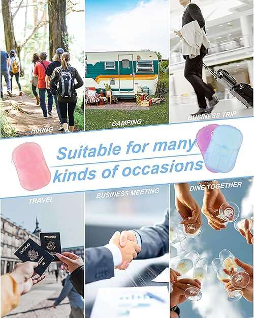 DF DUALFERV Paper Hand Soap Sheets for Traveling, 20 Pack (400 Sheets) Mini Portable Hand Soap Sheets, Scented Disposable Soap Sheet, Colorful Camping Soap Sheets, Travel Soap Sheets for Hand Washing - Image 6