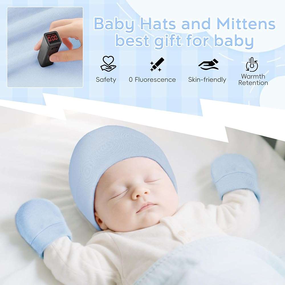 Zando Baby Hats and Mittens Newborn Hospital Hat Essentials Warm Knit Beanie Safety Anti-Scratch for Boys Girls 0-6M - Image 2