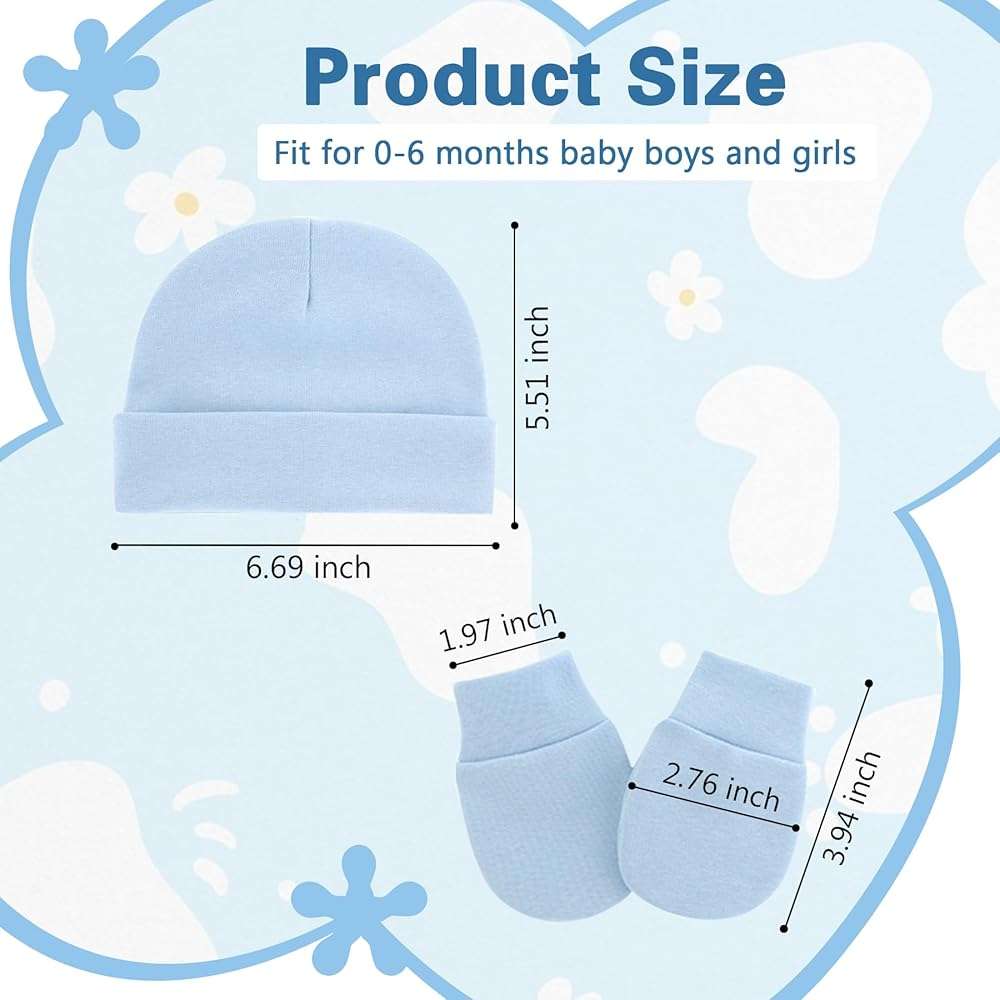 Zando Baby Hats and Mittens Newborn Hospital Hat Essentials Warm Knit Beanie Safety Anti-Scratch for Boys Girls 0-6M - Image 5