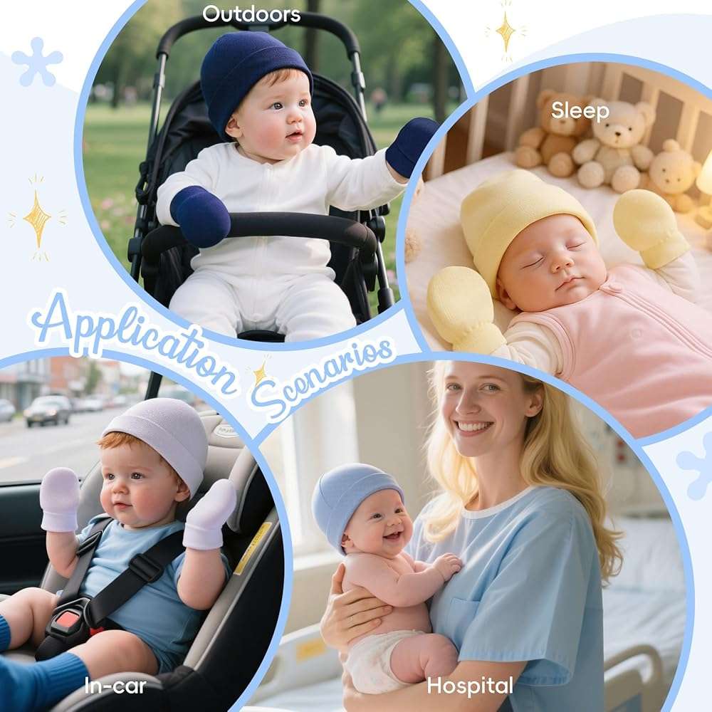 Zando Baby Hats and Mittens Newborn Hospital Hat Essentials Warm Knit Beanie Safety Anti-Scratch for Boys Girls 0-6M - Image 6