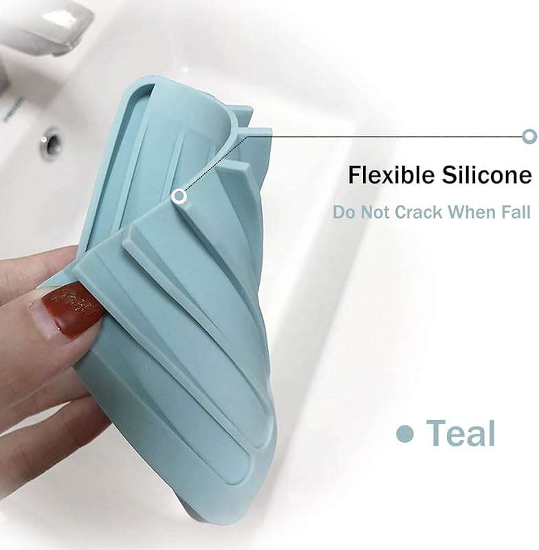 Self Draining Soap Dishes, 3 Pcs Silicone Soap Saver, Waterfall Drainer Soap Holder for Bathroom, Extend Soap Life, Keep Soap Bars Dry Clean & Easy Cleaning (White, Gray, Teal) - Image 4