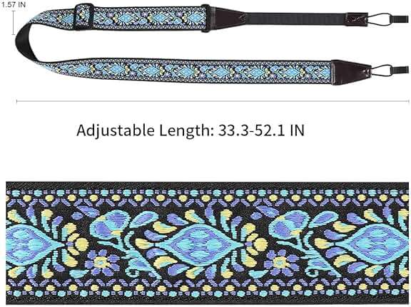 Eyeshot Ukulele Strap No Drill, Adjustable Double J Hook Clip on Uke Shoulder Strap, Hawaiian Jacquard Blue Flower Hands Free Ukelele Strap, Easy to Use and Fit Most Standard Uke Sizes - Image 3