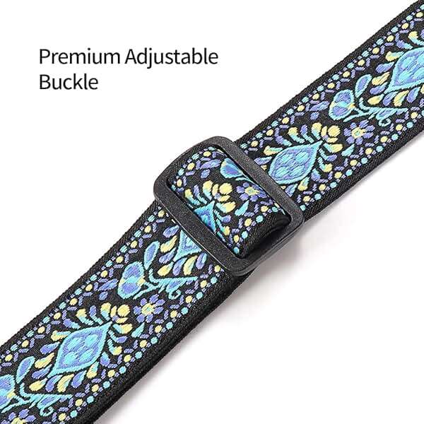 Eyeshot Ukulele Strap No Drill, Adjustable Double J Hook Clip on Uke Shoulder Strap, Hawaiian Jacquard Blue Flower Hands Free Ukelele Strap, Easy to Use and Fit Most Standard Uke Sizes - Image 5