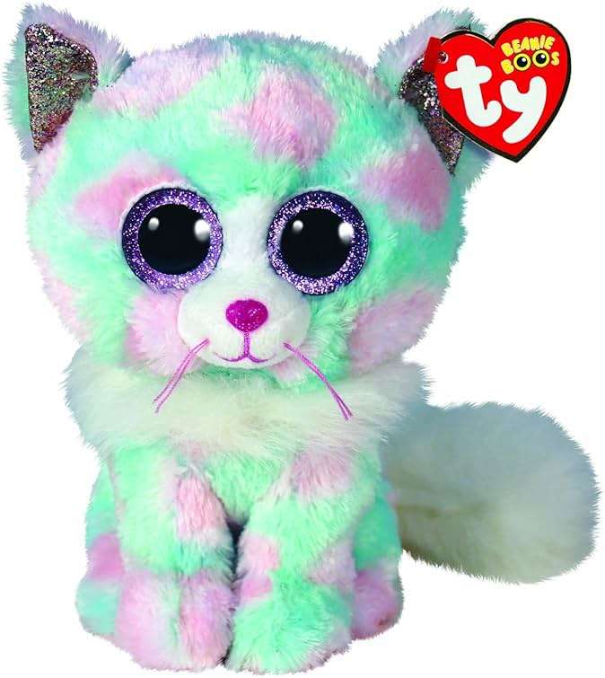 Ty - Beanie Boo's - Soft Toy Opal the Cat 15 cm, Pink and Blue, TY36376 - Image 1
