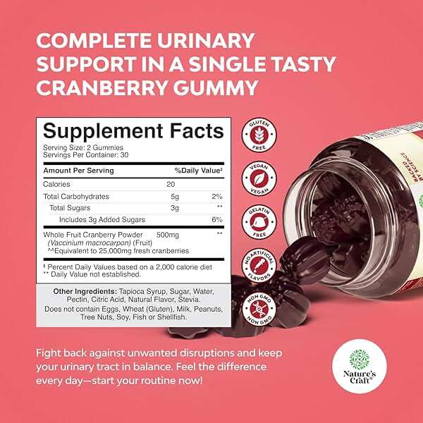 Natural Cranberry Gummies for Women and Men - Extra Strength Delicious Antioxidant Cranberry Chews for Urinary Tract Health - Kidney & Bladder Support with Immune Health - Vegan & Gluten Free - 60 Ct - Image 2