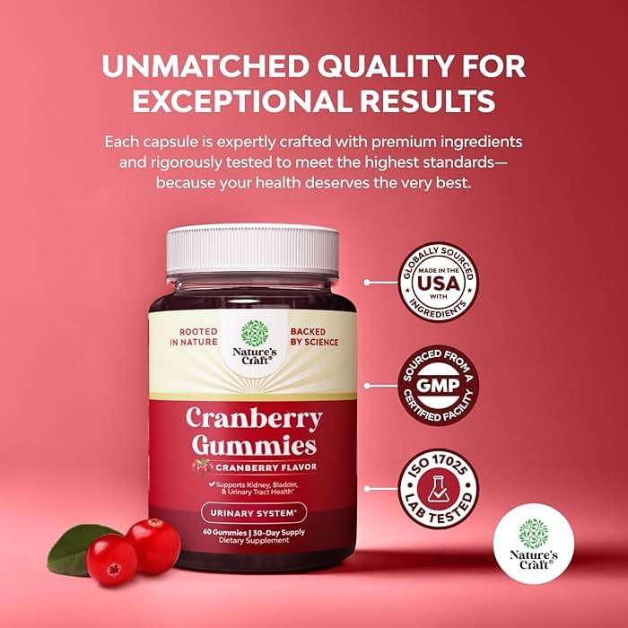 Natural Cranberry Gummies for Women and Men - Extra Strength Delicious Antioxidant Cranberry Chews for Urinary Tract Health - Kidney & Bladder Support with Immune Health - Vegan & Gluten Free - 60 Ct - Image 5