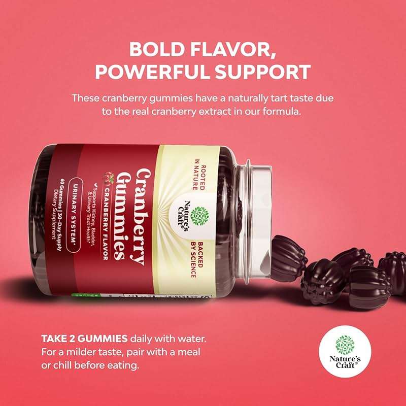 Natural Cranberry Gummies for Women and Men - Extra Strength Delicious Antioxidant Cranberry Chews for Urinary Tract Health - Kidney & Bladder Support with Immune Health - Vegan & Gluten Free - 60 Ct - Image 6