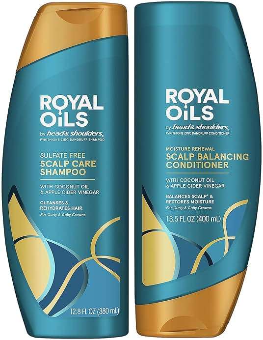 Head & Shoulders Royal Oils Shampoo and Conditioner Set, 1% Pyrithione Zinc, Scalp Care & Hydration, Moisture Renewal Conditioner + Anti-Dandruff Shampoo, 12.8 fl oz Each - Image 1