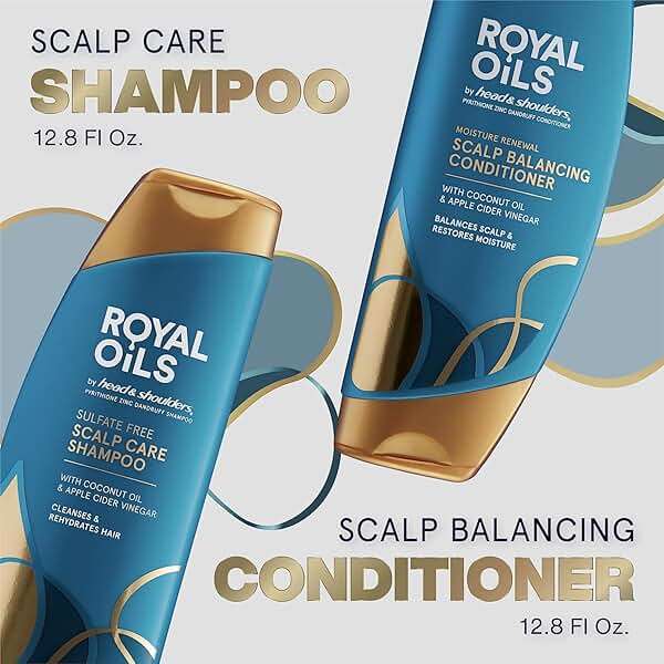 Head & Shoulders Royal Oils Shampoo and Conditioner Set, 1% Pyrithione Zinc, Scalp Care & Hydration, Moisture Renewal Conditioner + Anti-Dandruff Shampoo, 12.8 fl oz Each - Image 2