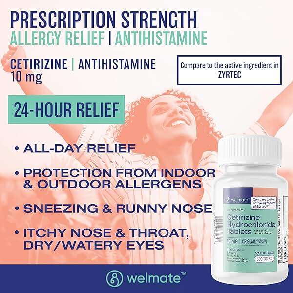 WELMATE - Allergy Relief (500 Tablets) Cetirizine Hydrochloride 10mg - 24 Hours - Non Drowsy - Indoor & Outdoor Allergy Medicine - Antihistamine - Nose, Eyes & Throat - Over-the-Counter Medication - Image 2