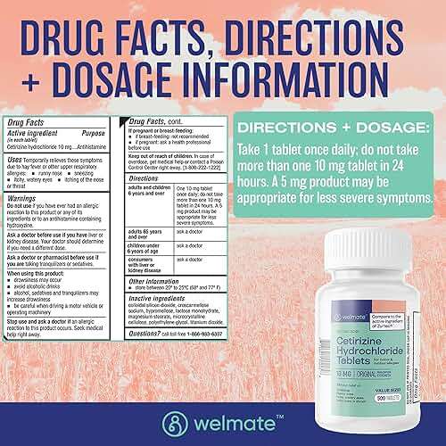 WELMATE - Allergy Relief (500 Tablets) Cetirizine Hydrochloride 10mg - 24 Hours - Non Drowsy - Indoor & Outdoor Allergy Medicine - Antihistamine - Nose, Eyes & Throat - Over-the-Counter Medication - Image 5