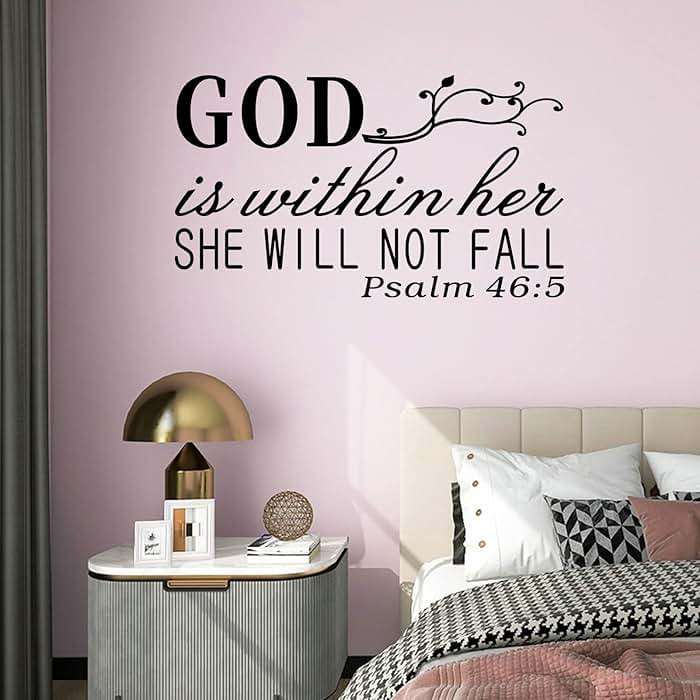 SEATUNE Wall Decals for Women, Wall Decals for Bedroom, God Quotes Bible Verse Christian Religious Prayer Jesus Faith Positive Vinyl Art Decor Home Stickers God is Within Her She Will Not Fall 21"X12" - Image 1