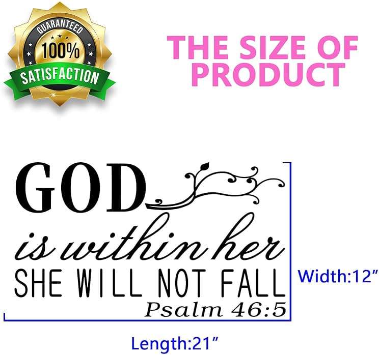 SEATUNE Wall Decals for Women, Wall Decals for Bedroom, God Quotes Bible Verse Christian Religious Prayer Jesus Faith Positive Vinyl Art Decor Home Stickers God is Within Her She Will Not Fall 21"X12" - Image 2