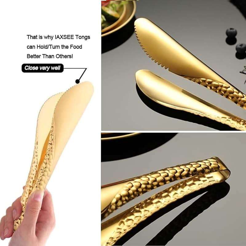 2 Pack 8 Inch Gold Salad Tongs Serving Tongs 8 Inch Stainless Steel Cooking Utensils Non-slip & Easy Grip Metal Tongs Small Tongs for Serving Appetizers Buffet Dessert Table - Image 5