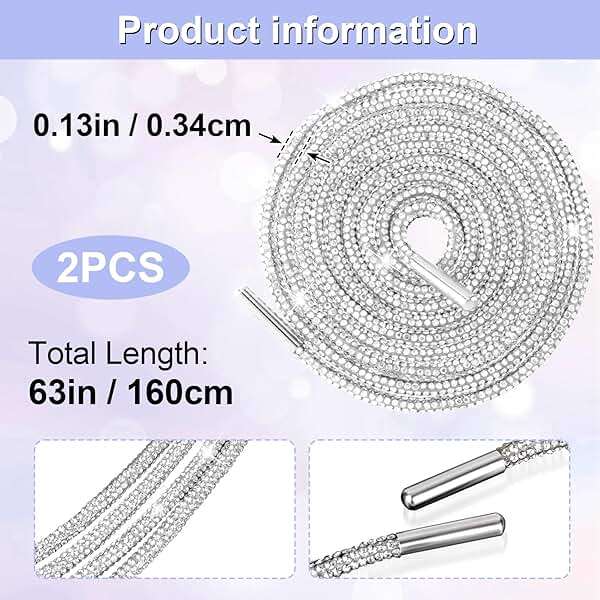 PAGOW 1 Pair Rhinestone Shoe Laces, Round Glitter ShoeLaces for Sneakers, Crystal Bling Diamond Rope Shoe Strings - Image 2