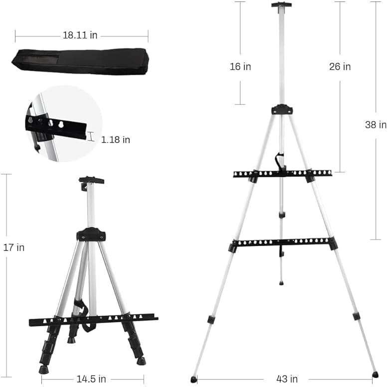 Art Easel Stand for Painting and Sign - RRFTOK 17 to 66 Inch Adjustable Aluminum Tripod Easels for Display, Portable Canvas and Poster Stand with Carry Bag for Beginners, Students and Classroom Use - Image 3