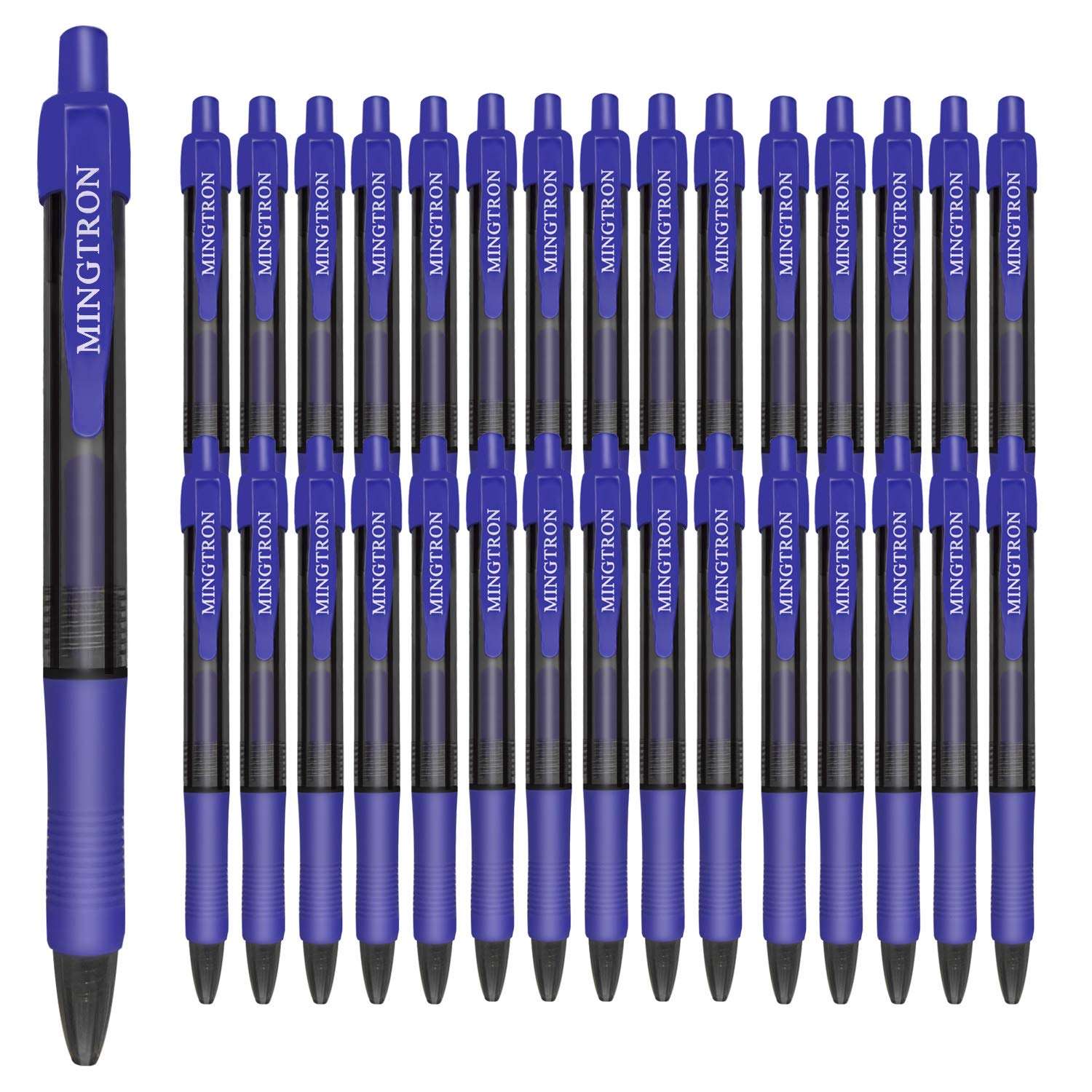 mingtron Gel pens, 30 Pack Blue Pens Fine Point, No Smear Ink Pens for Left Hand, Click Pens Bulk, Retractable Rollerball Pens for Smooth Writing, 0.5MM, Navy Blue Ink - Image 1