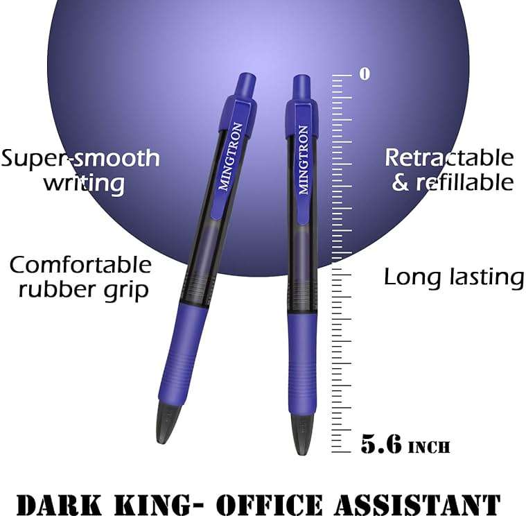 mingtron Gel pens, 30 Pack Blue Pens Fine Point, No Smear Ink Pens for Left Hand, Click Pens Bulk, Retractable Rollerball Pens for Smooth Writing, 0.5MM, Navy Blue Ink - Image 3
