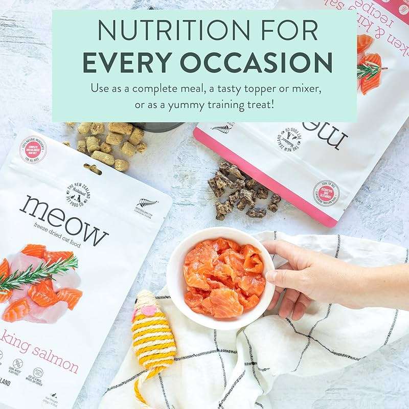 The New Zealand Natural Pet Food Co. Meow e - Chicken & King Salmon Recipe, Dry Cat Food Use as a Complete Diet, Topper, Mixer, or as Cat Training Treats, All Life Stages, 3.5 oz - Image 3