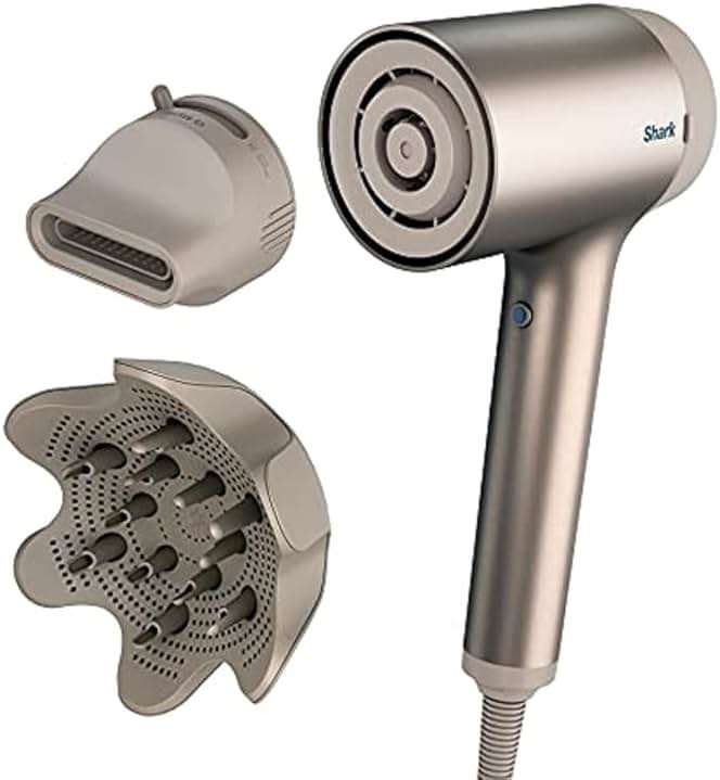 Shark HD113BRN Hair Blow Dryer HyperAIR Fast-Drying with IQ 2-in-1 Concentrator and Curl-Defining Diffuser Attachments, Auto Presets, Ionic, Styling Tools, No Heat Damage, Extendable Prongs, Stone - Image 1