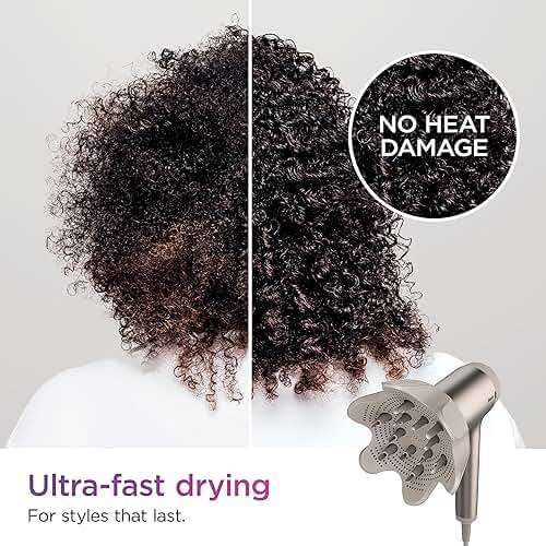 Shark HD113BRN Hair Blow Dryer HyperAIR Fast-Drying with IQ 2-in-1 Concentrator and Curl-Defining Diffuser Attachments, Auto Presets, Ionic, Styling Tools, No Heat Damage, Extendable Prongs, Stone - Image 2
