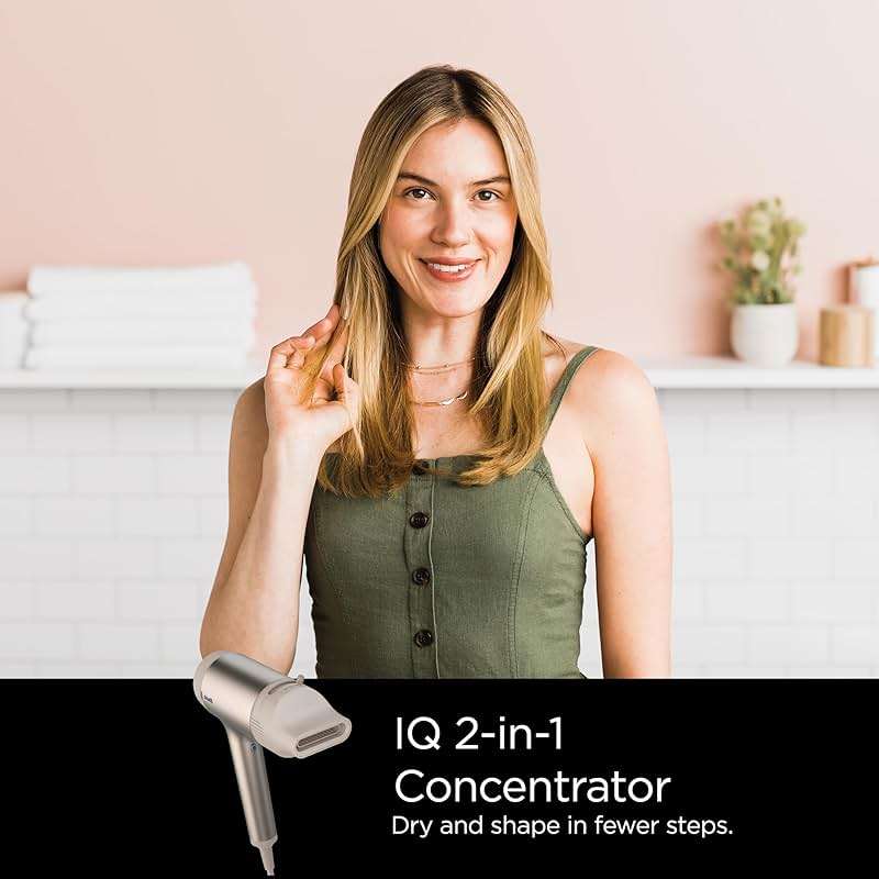 Shark HD113BRN Hair Blow Dryer HyperAIR Fast-Drying with IQ 2-in-1 Concentrator and Curl-Defining Diffuser Attachments, Auto Presets, Ionic, Styling Tools, No Heat Damage, Extendable Prongs, Stone - Image 4
